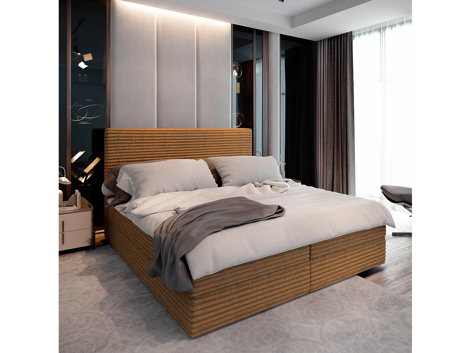 Boxspringbed PISA 140x200 cm Set met hoofdbord, bedbodem en matras, Koperkleurig