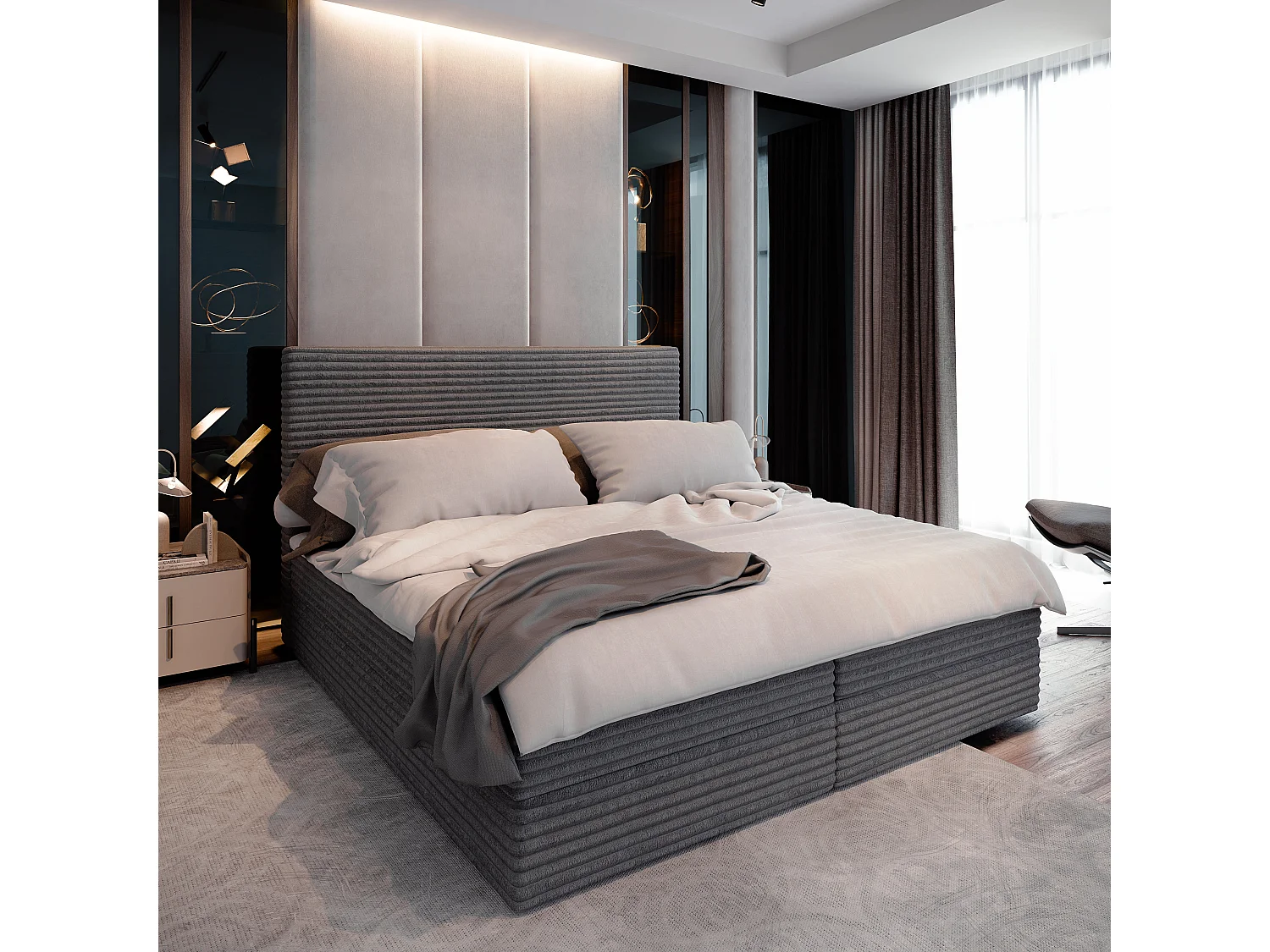 Boxspringbed PISA 180x200 cm Set met hoofdbord, bedbodem en matras, Grijs