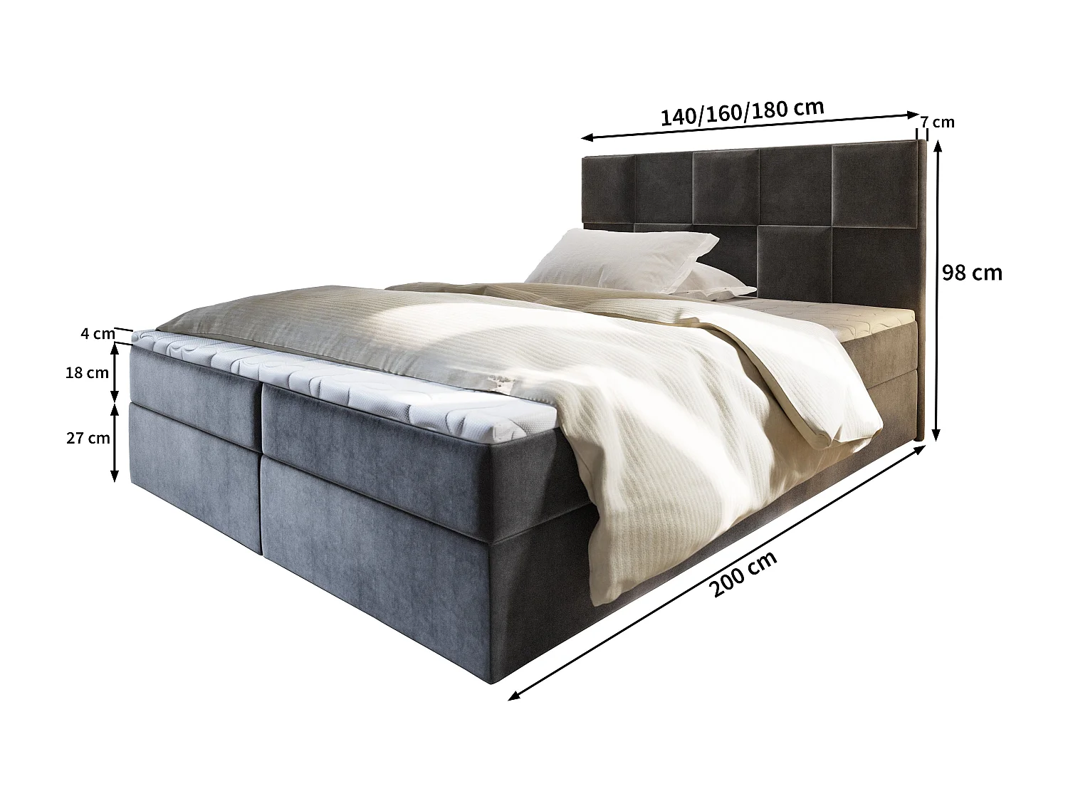 Boxspringbed PRATA 180x200 cm Set met hoofdbord, bedbodem en matras, Groenblauw