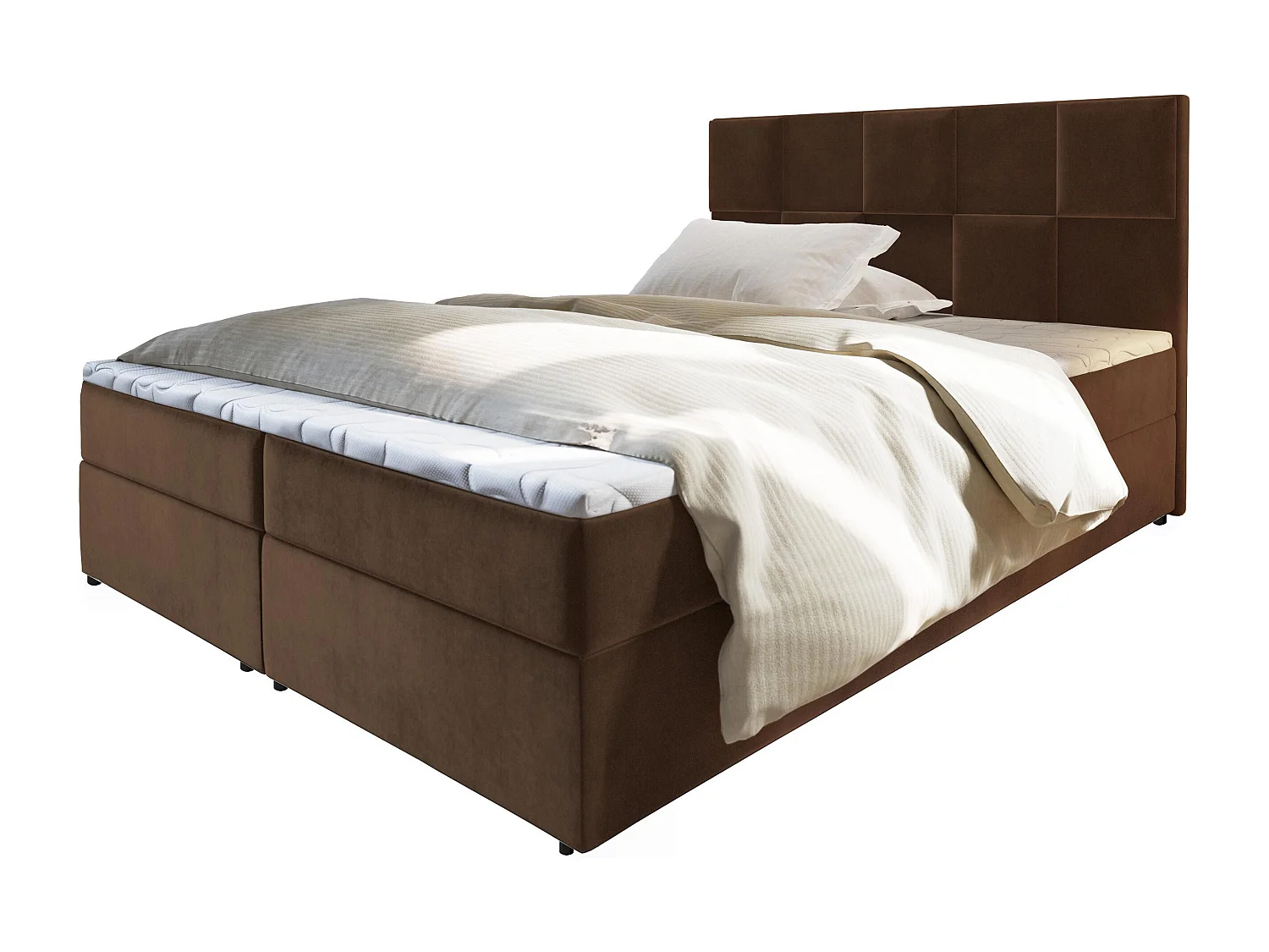 Boxspringbed PRATA 160x200 cm Set met hoofdbord, bedbodem en matras, Bruin