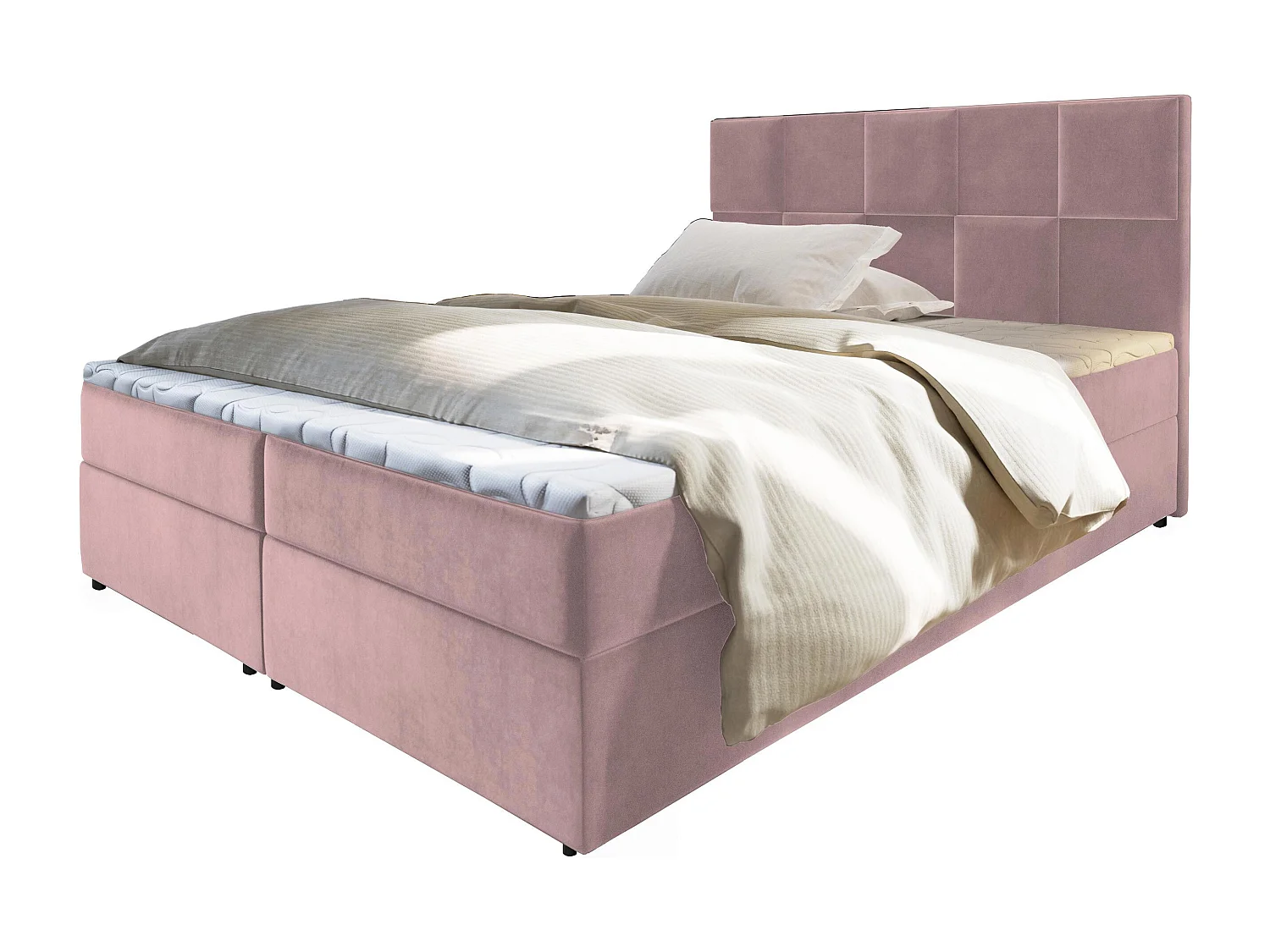 Boxspringbed PRATA 180x200 cm Set met hoofdbord, bedbodem en matras, Poederroze