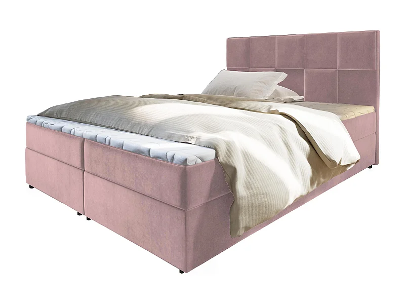 Boxspringbed PRATA 180x200 cm Set met hoofdbord, bedbodem en matras, Poederroze