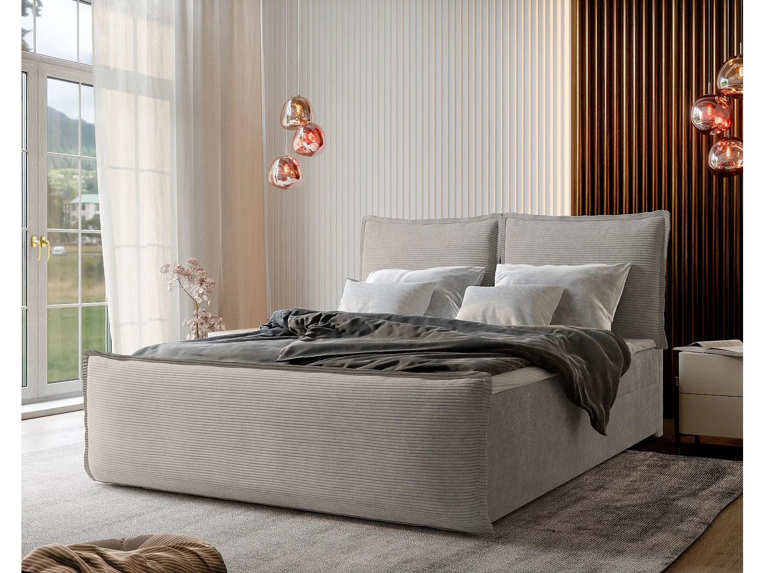 Boxspringbed MONTA 180x200 cm Set met hoofdbord, bedbodem en matras, Beige