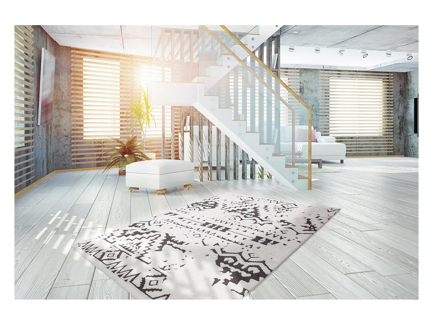 Vloerkleed - Saber 110 Wit / Zwart 160cm x 230cm