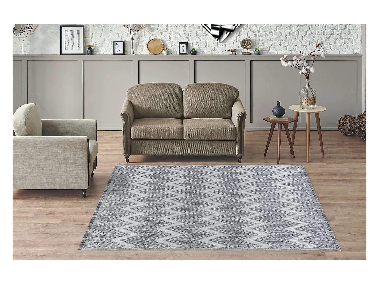 Vloerkleed - Saray 225 Grijs / Wit 120cm x 170cm