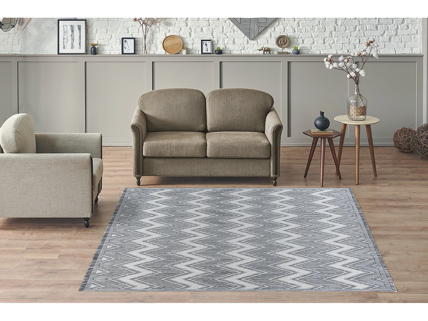 Vloerkleed - Saray 225 Grijs / Wit 120cm x 170cm