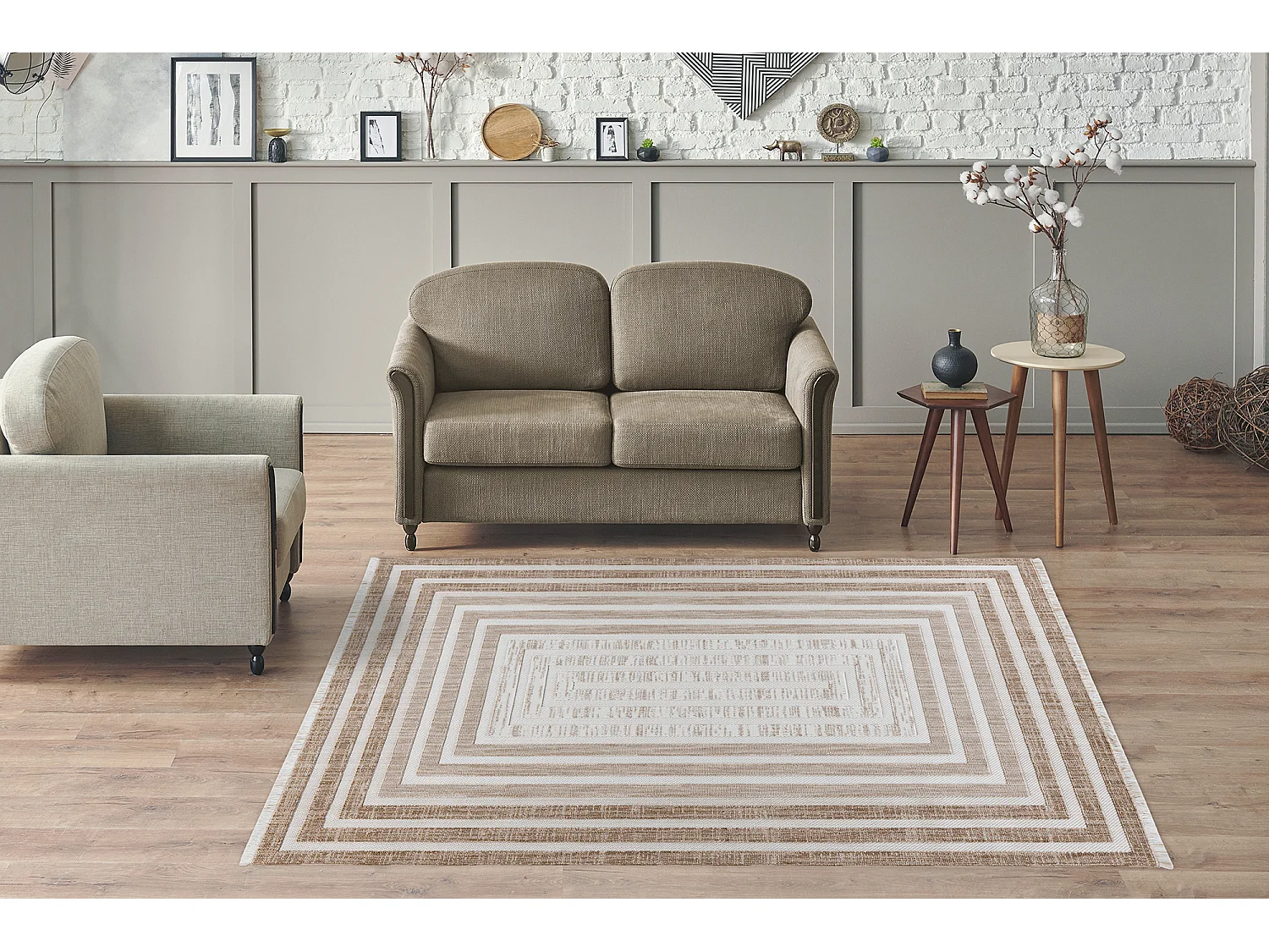 Vloerkleed - Saray 125 Bruin / Beige 120cm x 170cm