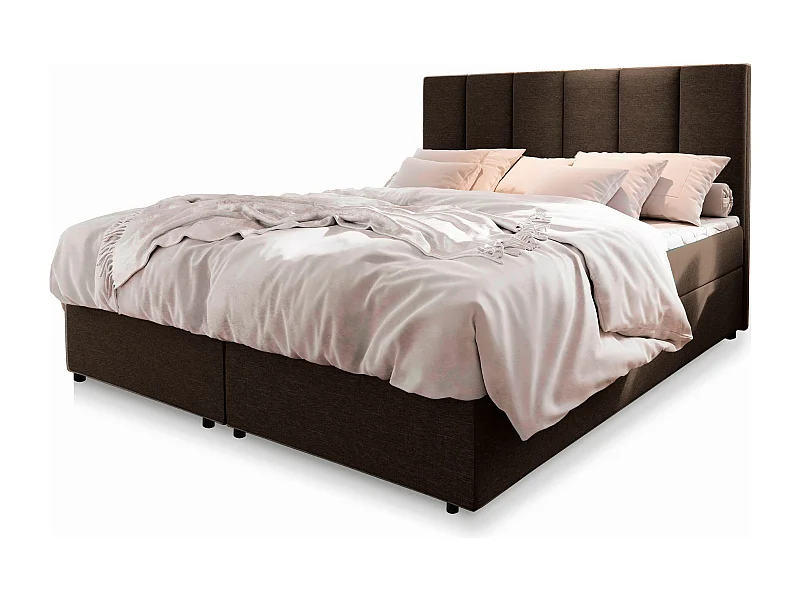 Boxspringbed MERIL 160x200 cm Set met hoofdbord, bedbodem en matras, Donkerbruin