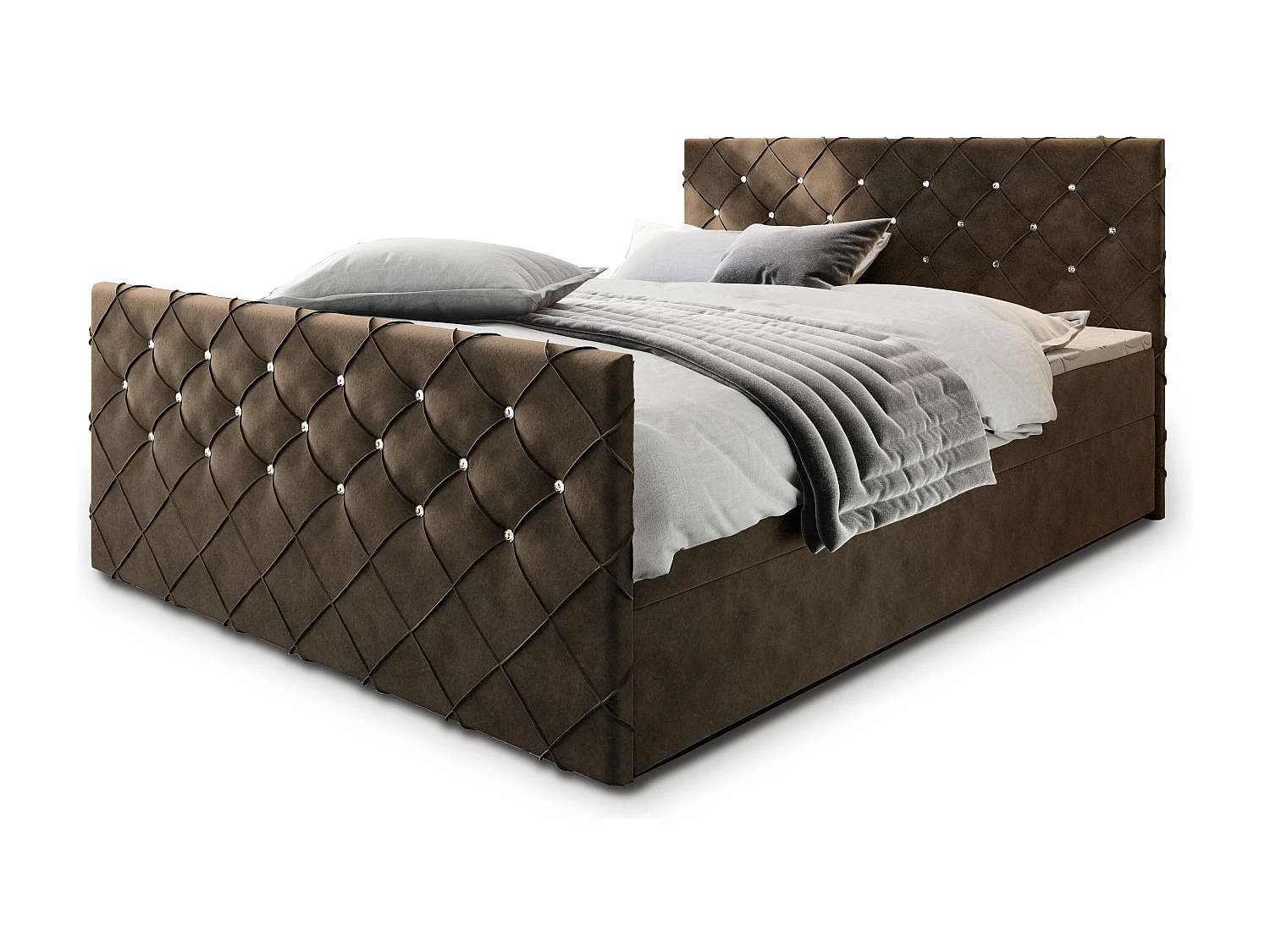 Boxspringbed MANDI 160x200 cm Set met hoofdbord, bedbodem en matras, Bruin