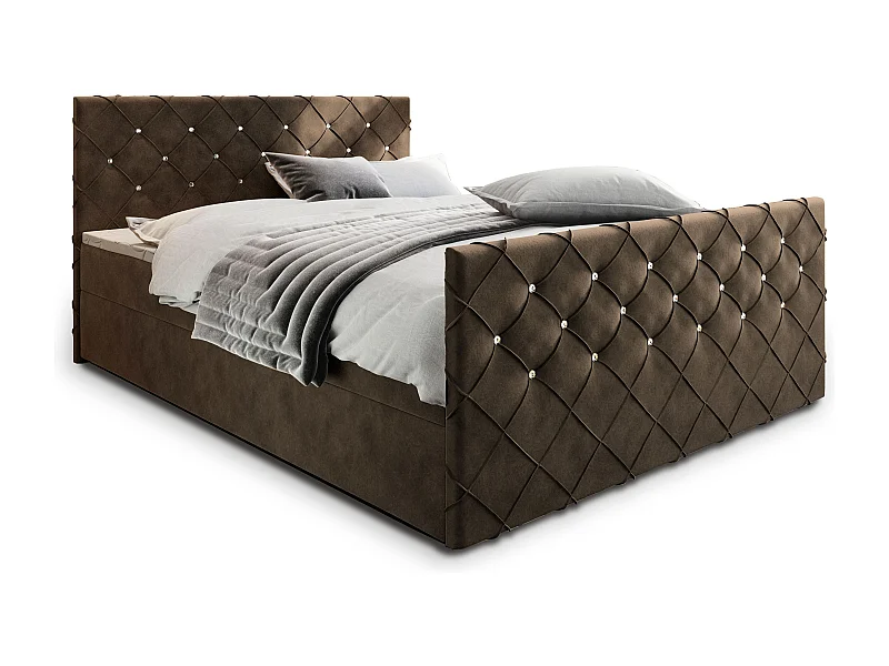 Boxspringbed MANDI 160x200 cm Set met hoofdbord, bedbodem en matras, Bruin