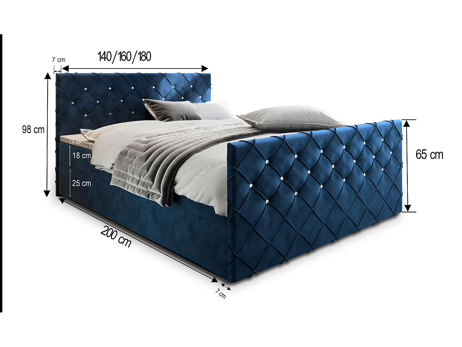 Boxspringbed MANDI 180x200 cm Set met hoofdbord, bedbodem en matras, Dennengroen