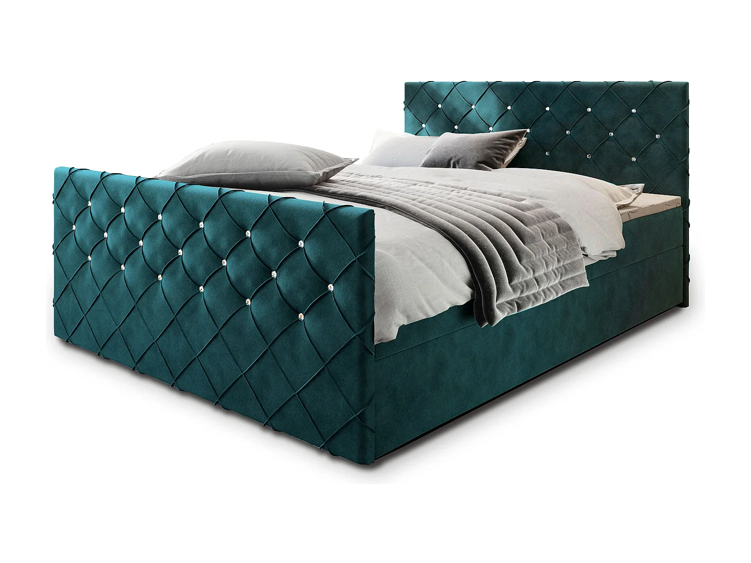 Boxspringbed MANDI 160x200 cm Set met hoofdbord, bedbodem en matras, Groenblauw