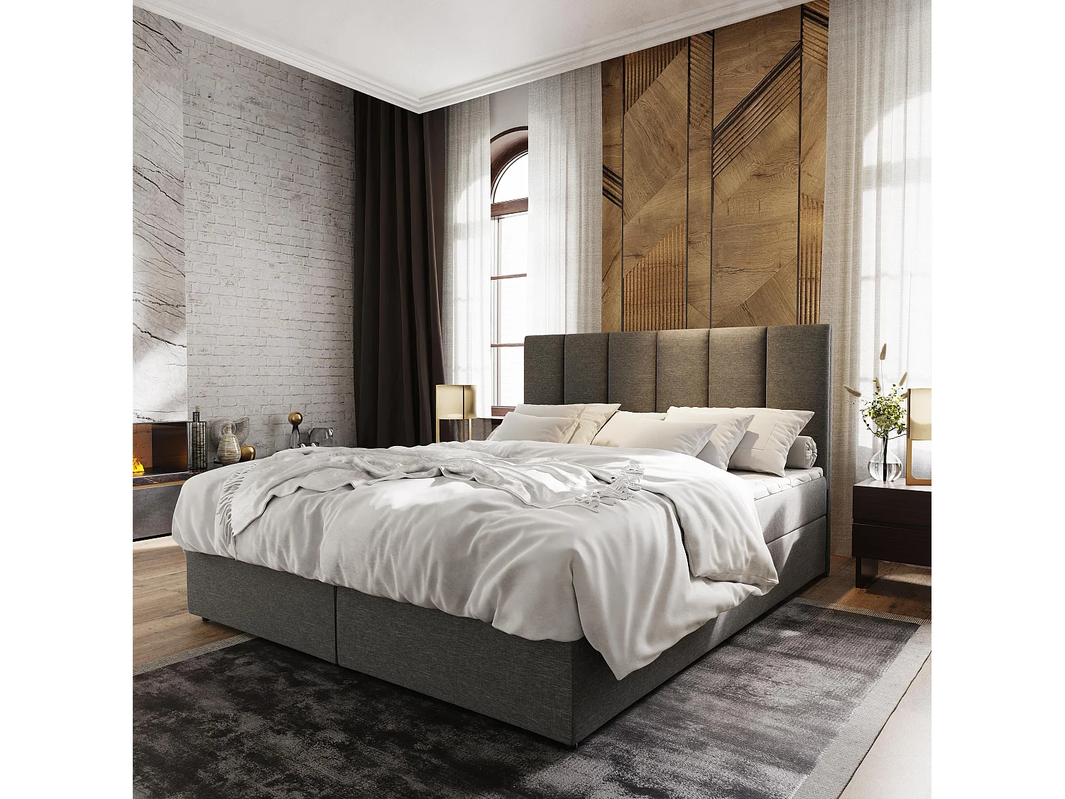 Boxspringbed MERIL 180x200 cm Set met hoofdbord, bedbodem en matras, Lichtgrijs