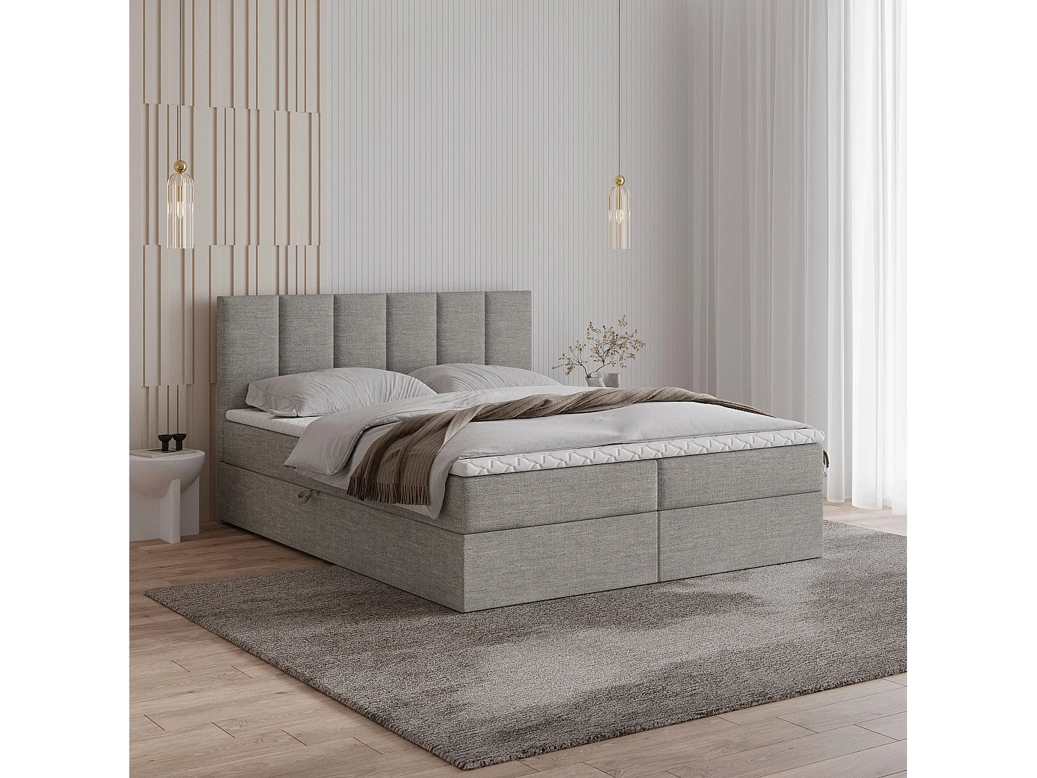 Boxspringbed MERIL 180x200 cm Set met hoofdbord, bedbodem en matras, Lichtgrijs