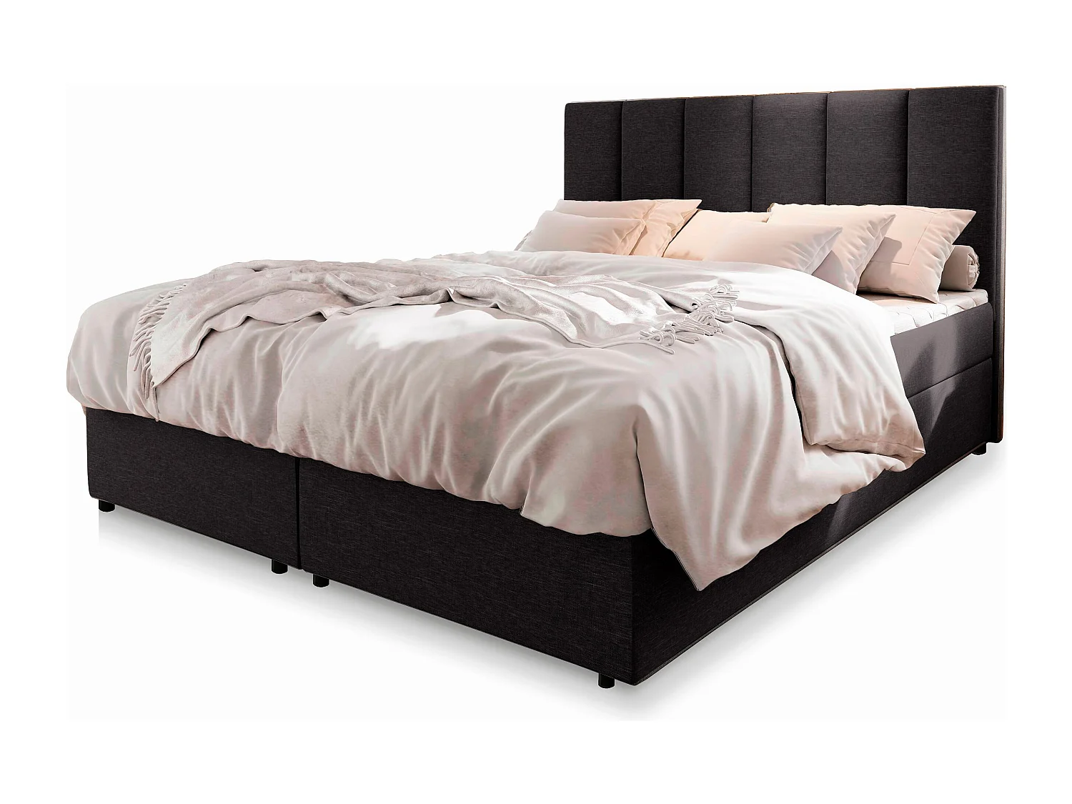 Boxspringbed MERIL 160x200 cm Set met hoofdbord, bedbodem en matras, Zwart