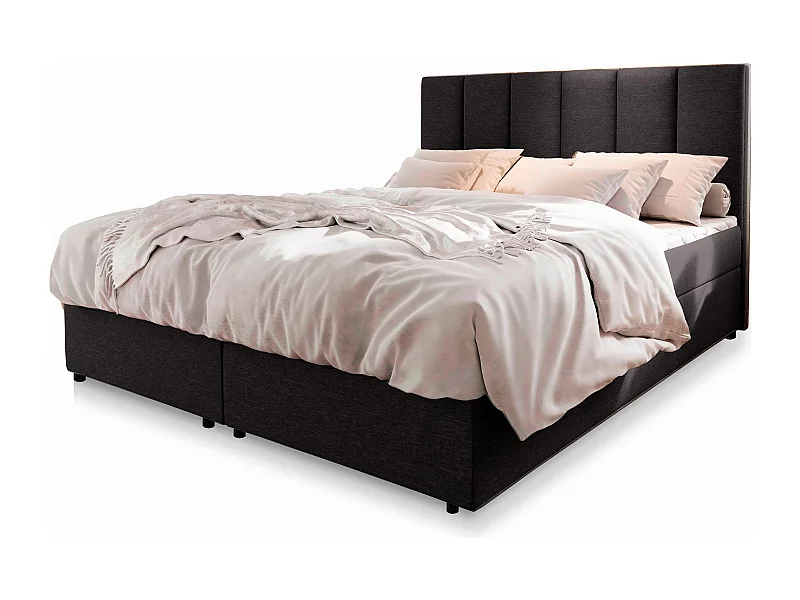 Boxspringbed MERIL 160x200 cm Set met hoofdbord, bedbodem en matras, Zwart