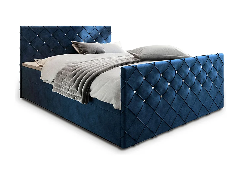 Boxspringbed MANDI 180x200 cm Set met hoofdbord, bedbodem en matras, Blauw