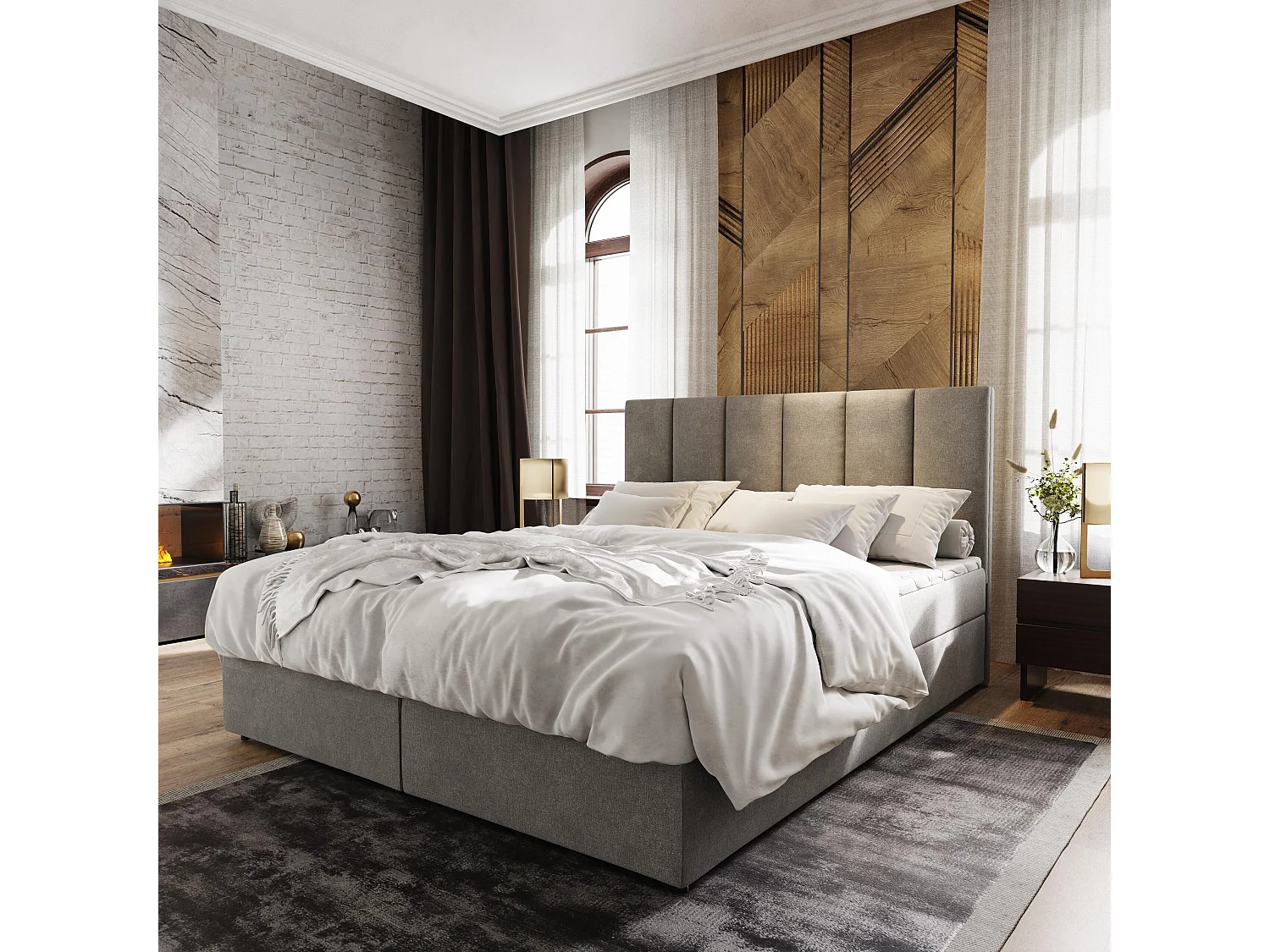 Boxspringbed MERIL 180x200 cm Set met hoofdbord, bedbodem en matras, Grijs