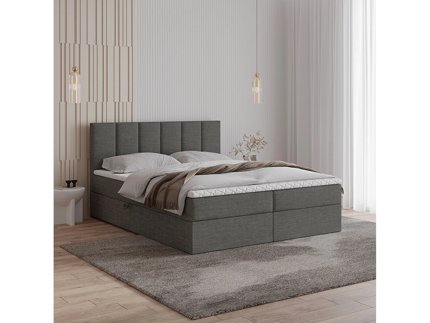 Boxspringbed MERIL 180x200 cm Set met hoofdbord, bedbodem en matras, Antracietgrijs
