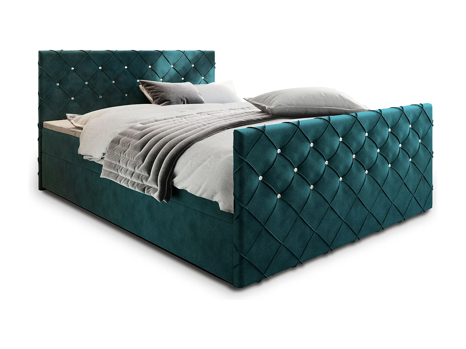 Boxspringbed MANDI 140x200 cm Set met hoofdbord, bedbodem en matras, Groenblauw