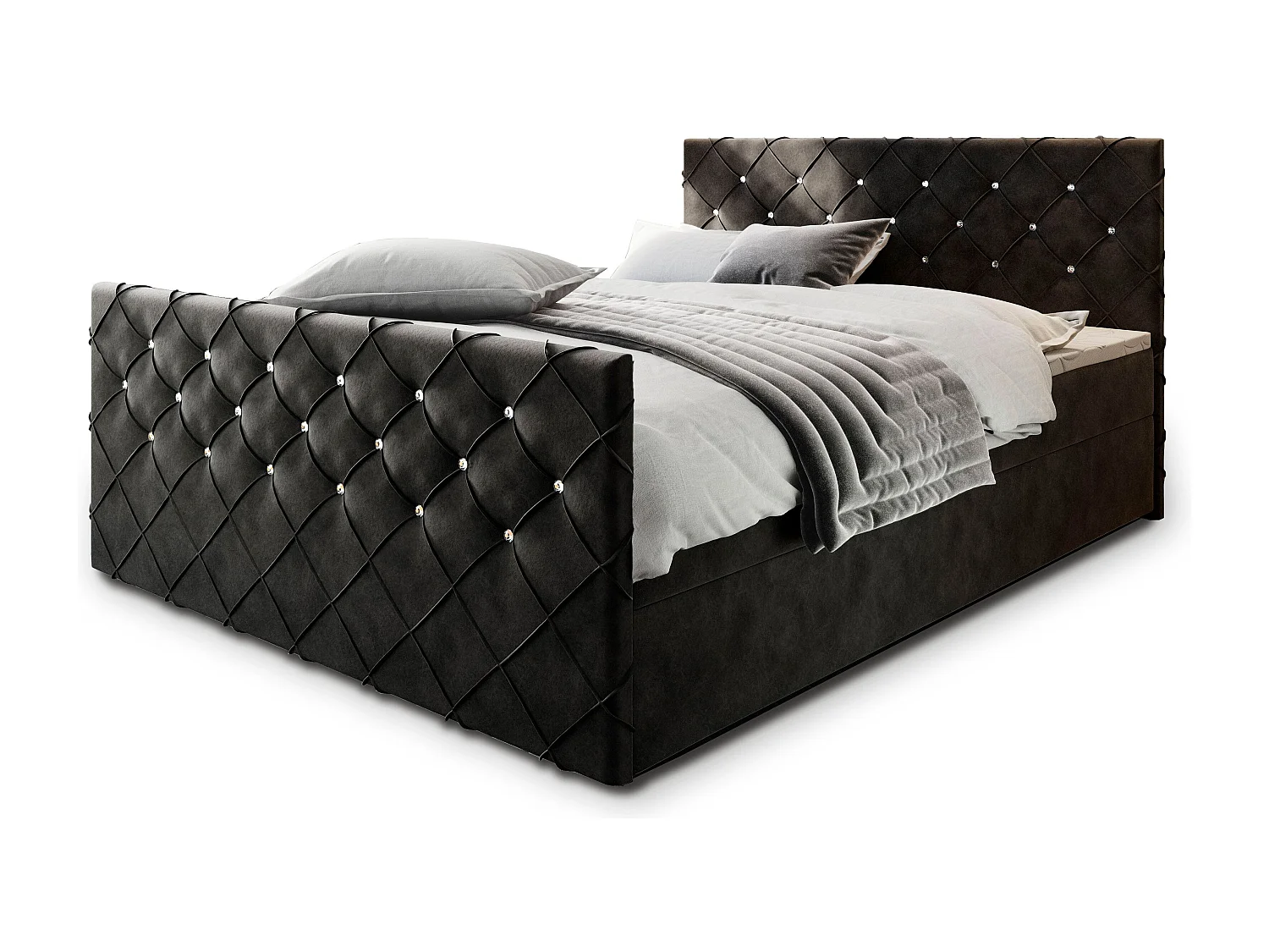 Boxspringbed MANDI 140x200 cm Set met hoofdbord, bedbodem en matras, Zwart