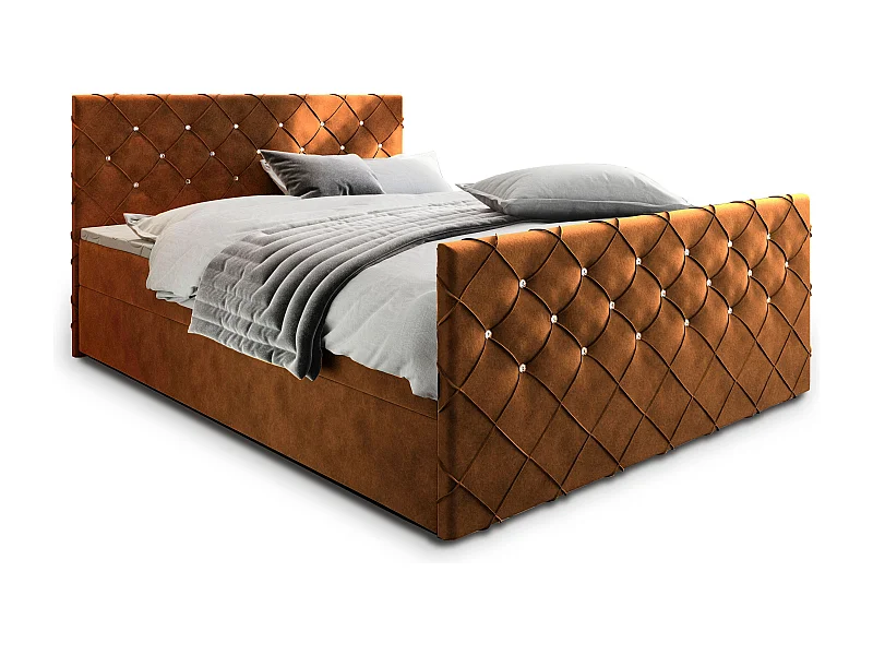 Boxspringbed MANDI 160x200 cm Set met hoofdbord, bedbodem en matras, Koperkleurig