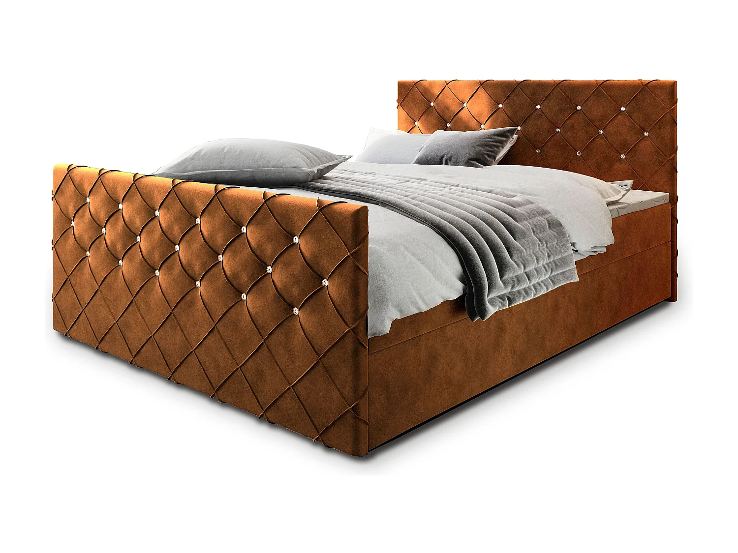 Boxspringbed MANDI 140x200 cm Set met hoofdbord, bedbodem en matras, Koperkleurig