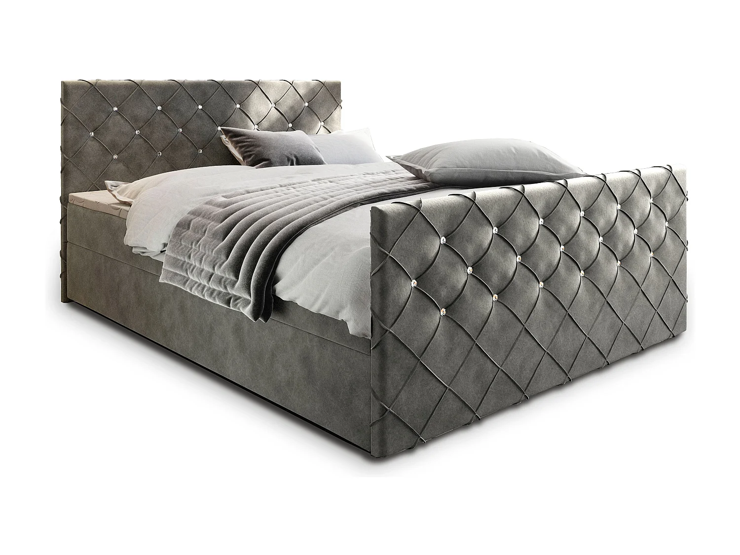 Boxspringbed MANDI 160x200 cm Set met hoofdbord, bedbodem en matras, Grijs