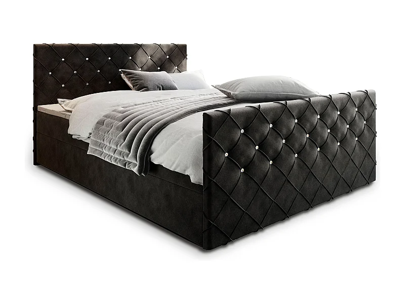 Boxspringbed MANDI 180x200 cm Set met hoofdbord, bedbodem en matras, Zwart