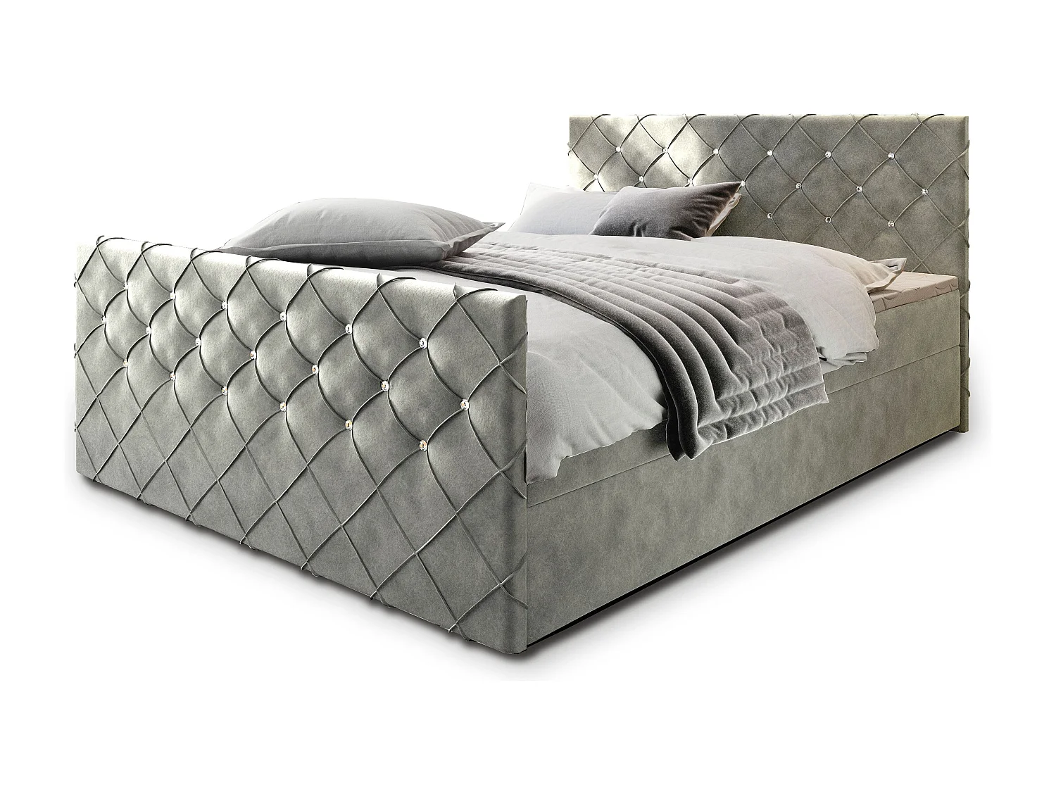 Boxspringbed MANDI 140x200 cm Set met hoofdbord, bedbodem en matras, Lichtgrijs