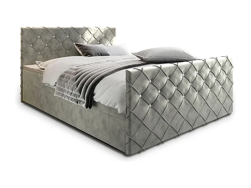 Boxspringbed MANDI 140x200 cm Set met hoofdbord, bedbodem en matras, Lichtgrijs