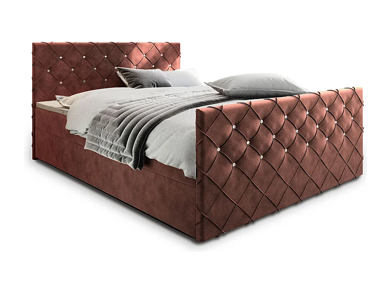 Boxspringbed MANDI 140x200 cm Set met hoofdbord, bedbodem en matras, Roze