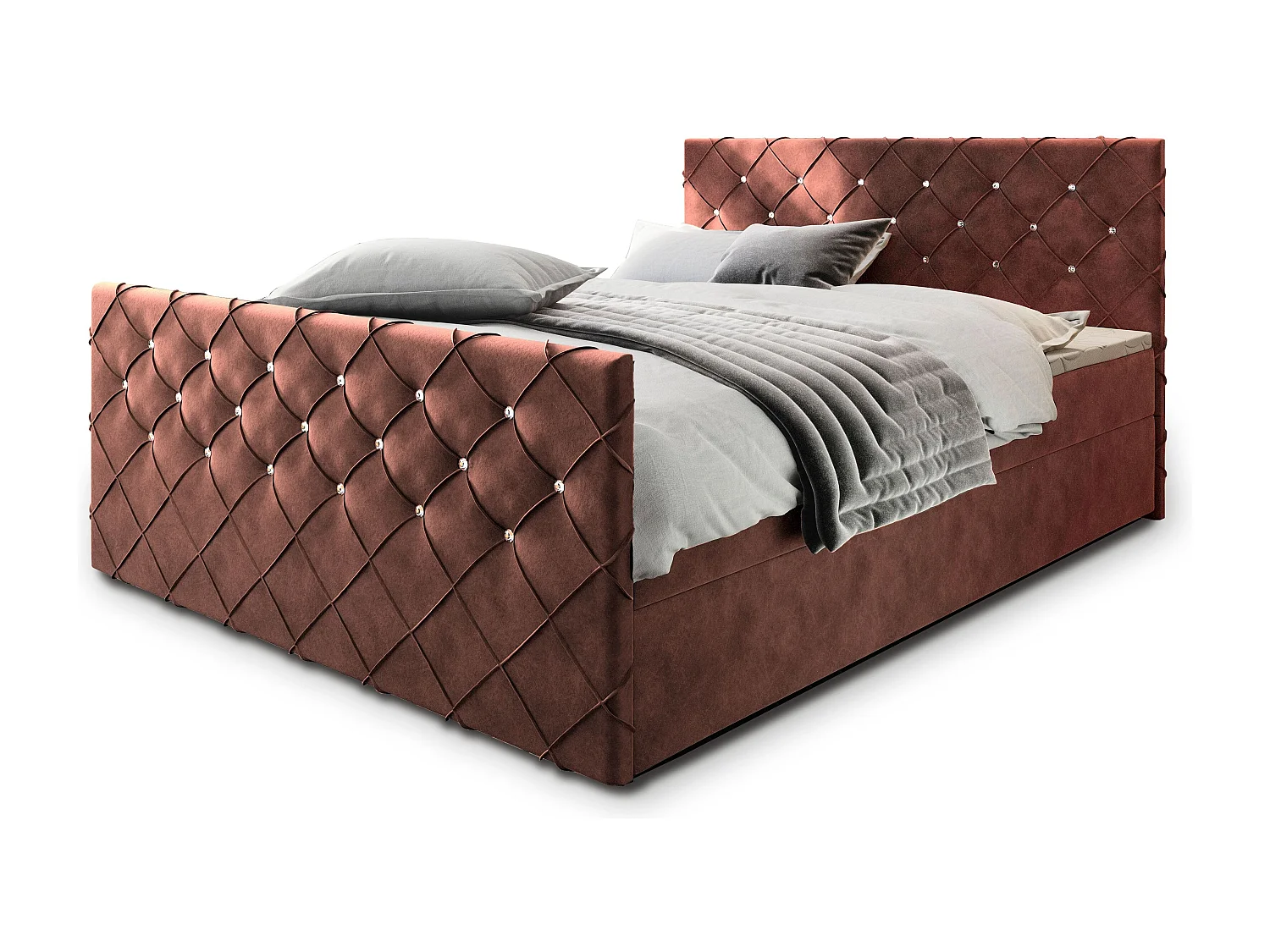Boxspringbed MANDI 160x200 cm Set met hoofdbord, bedbodem en matras, Roze