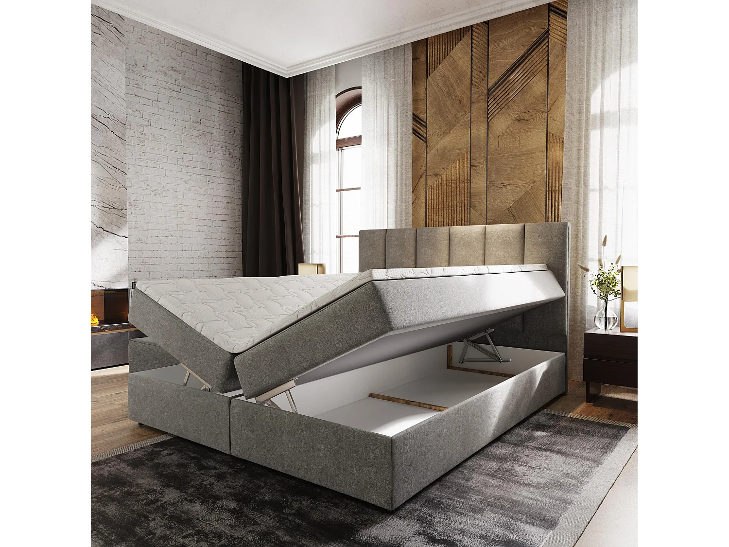 Boxspringbed MERIL 180x200 cm Set met hoofdbord, bedbodem en matras, Zwart