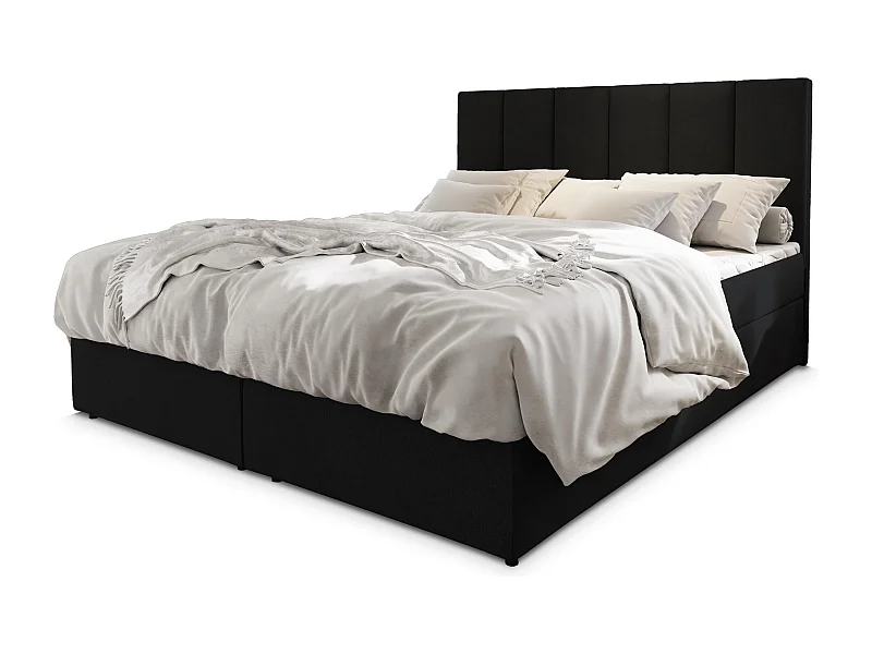 Boxspringbed MERIL 180x200 cm Set met hoofdbord, bedbodem en matras, Zwart