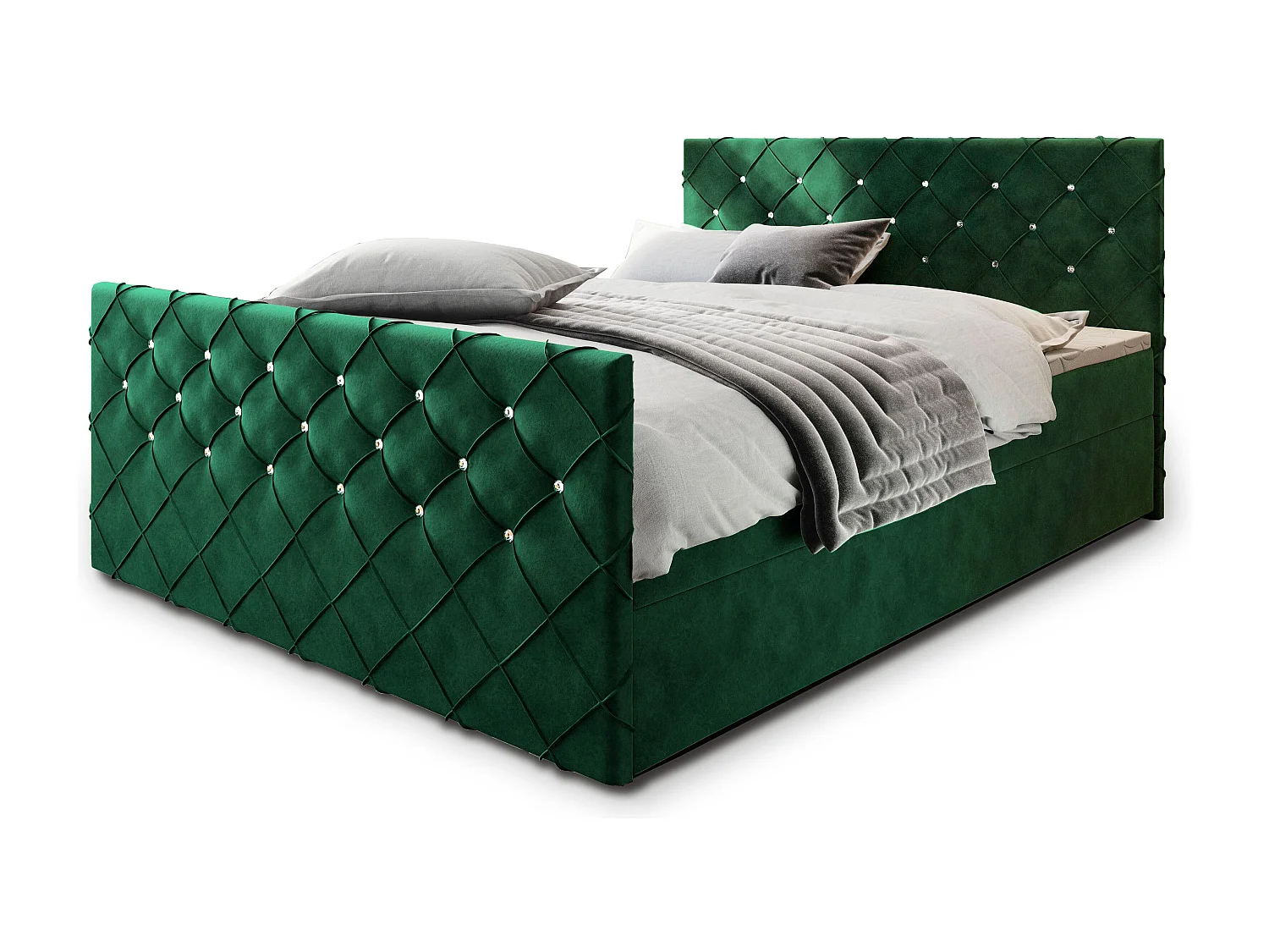 Boxspringbed MANDI 140x200 cm Set met hoofdbord, bedbodem en matras, Dennengroen