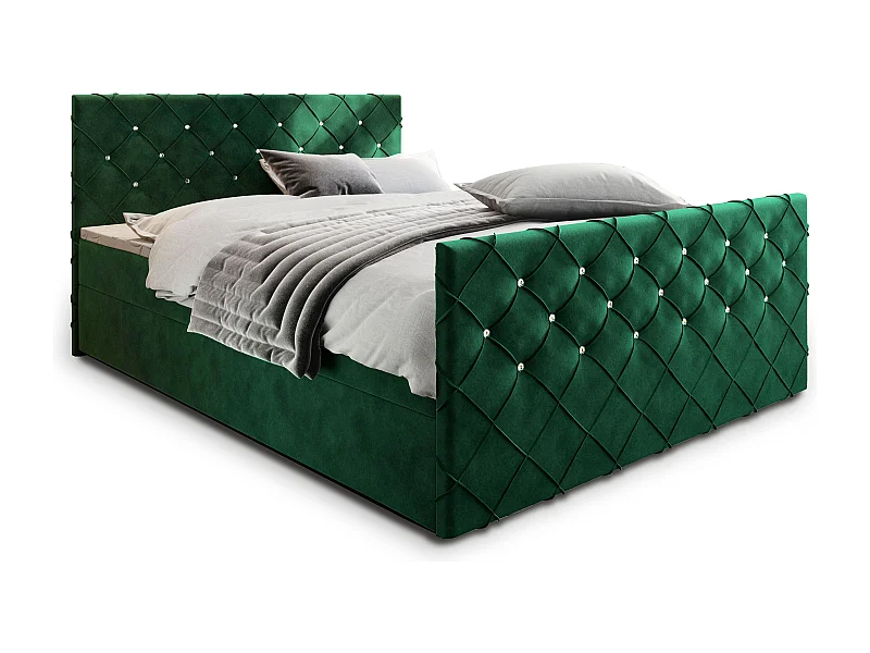 Boxspringbed MANDI 160x200 cm Set met hoofdbord, bedbodem en matras, Dennengroen