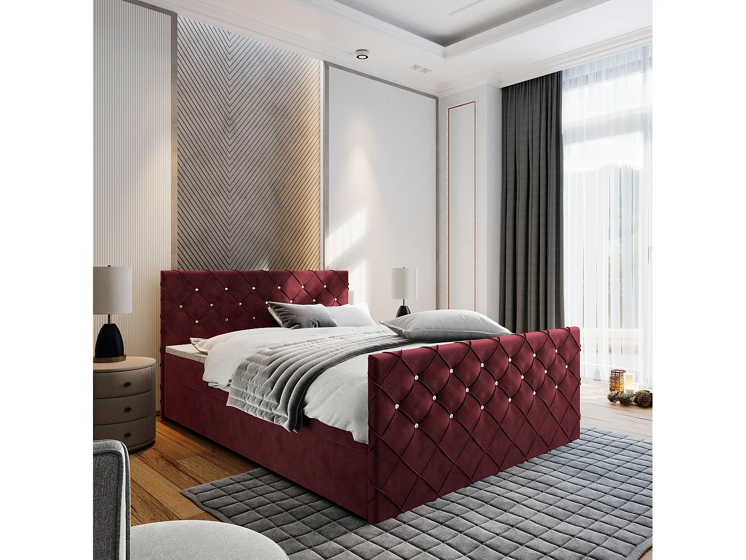 Boxspringbed MANDI 140x200 cm Set met hoofdbord, bedbodem en matras, Rood