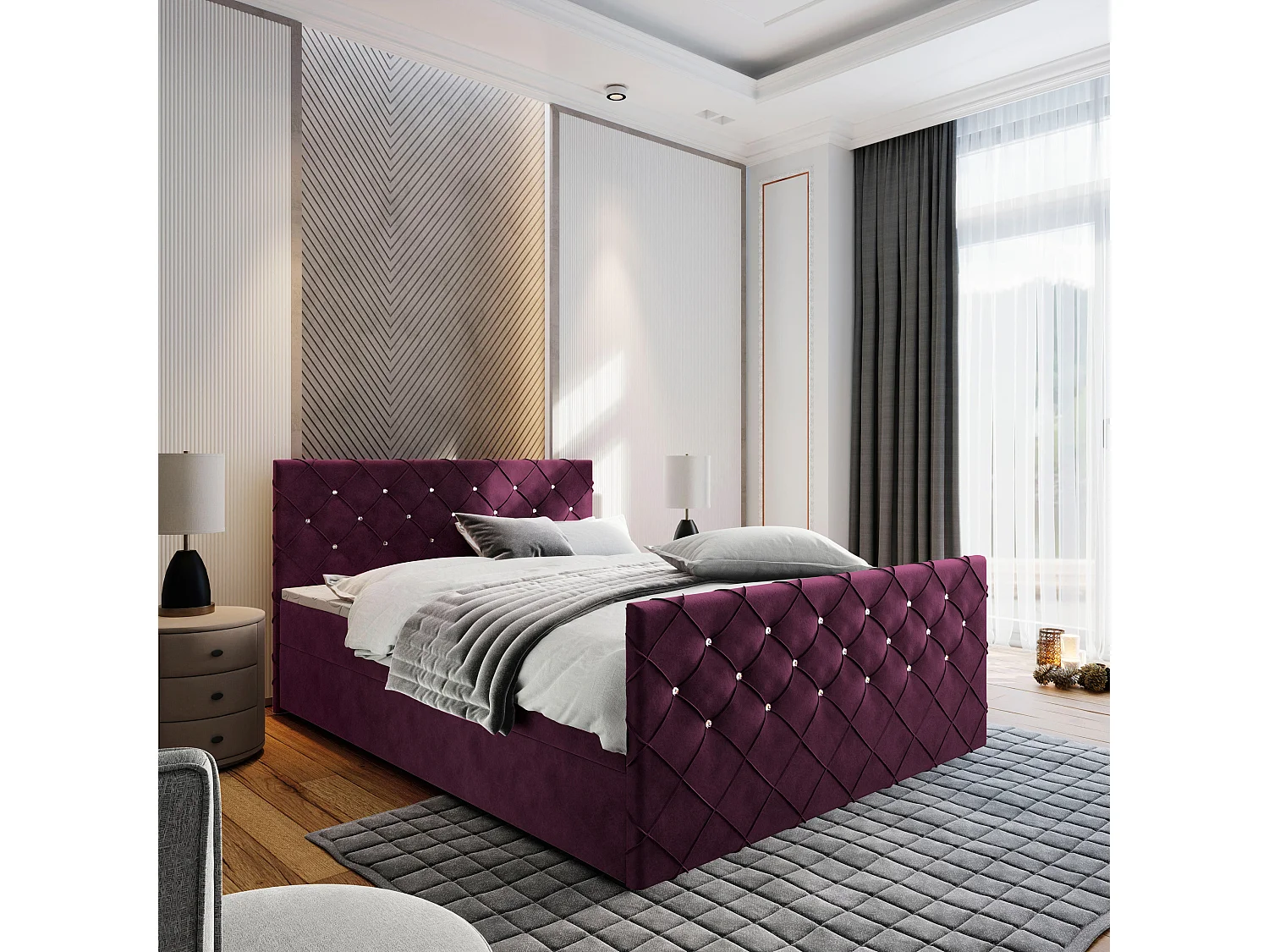 Boxspringbed MANDI 180x200 cm Set met hoofdbord, bedbodem en matras, Rood