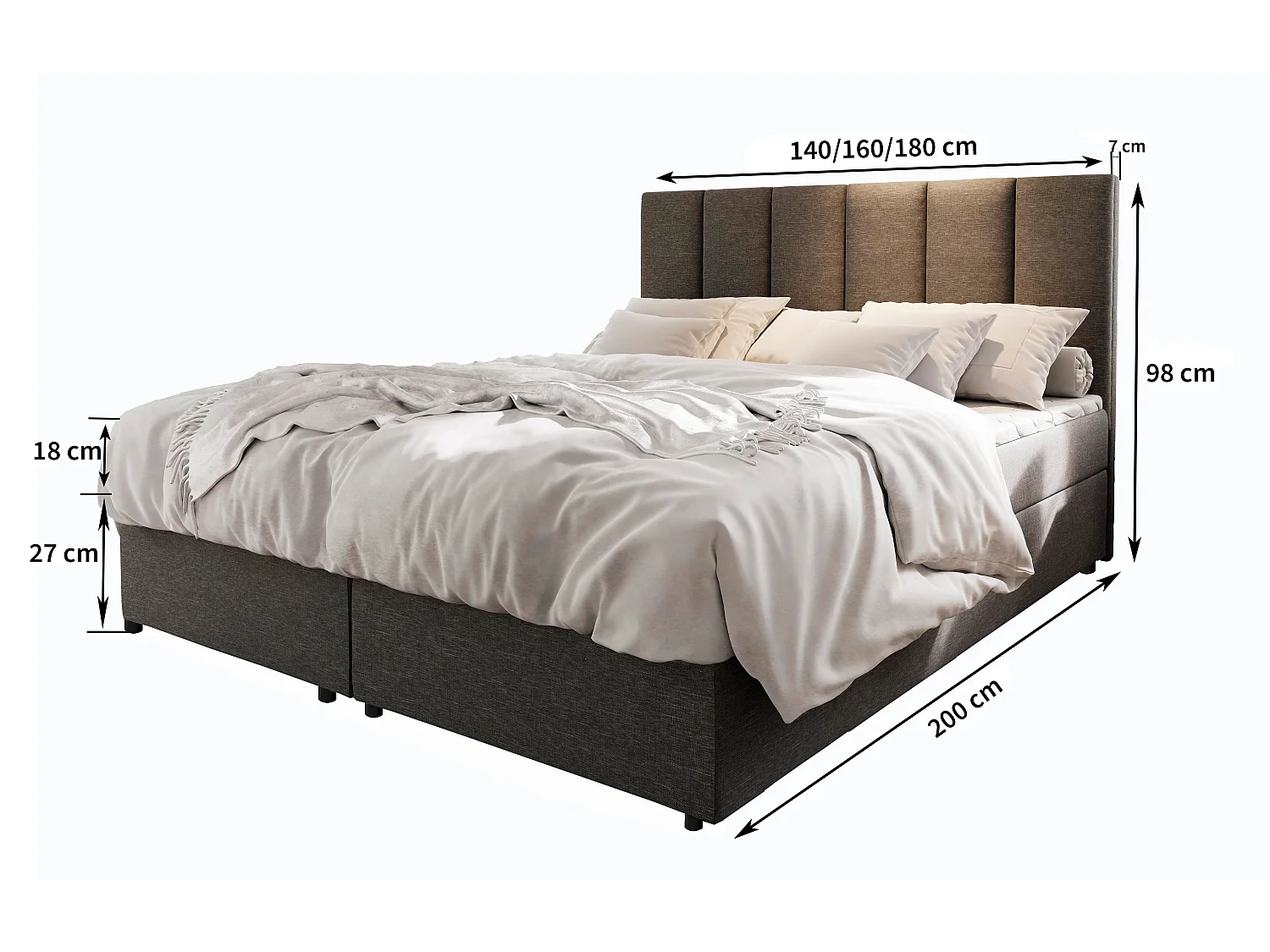 Boxspringbed MERIL 140x200 cm Set met hoofdbord, bedbodem en matras, Bruin