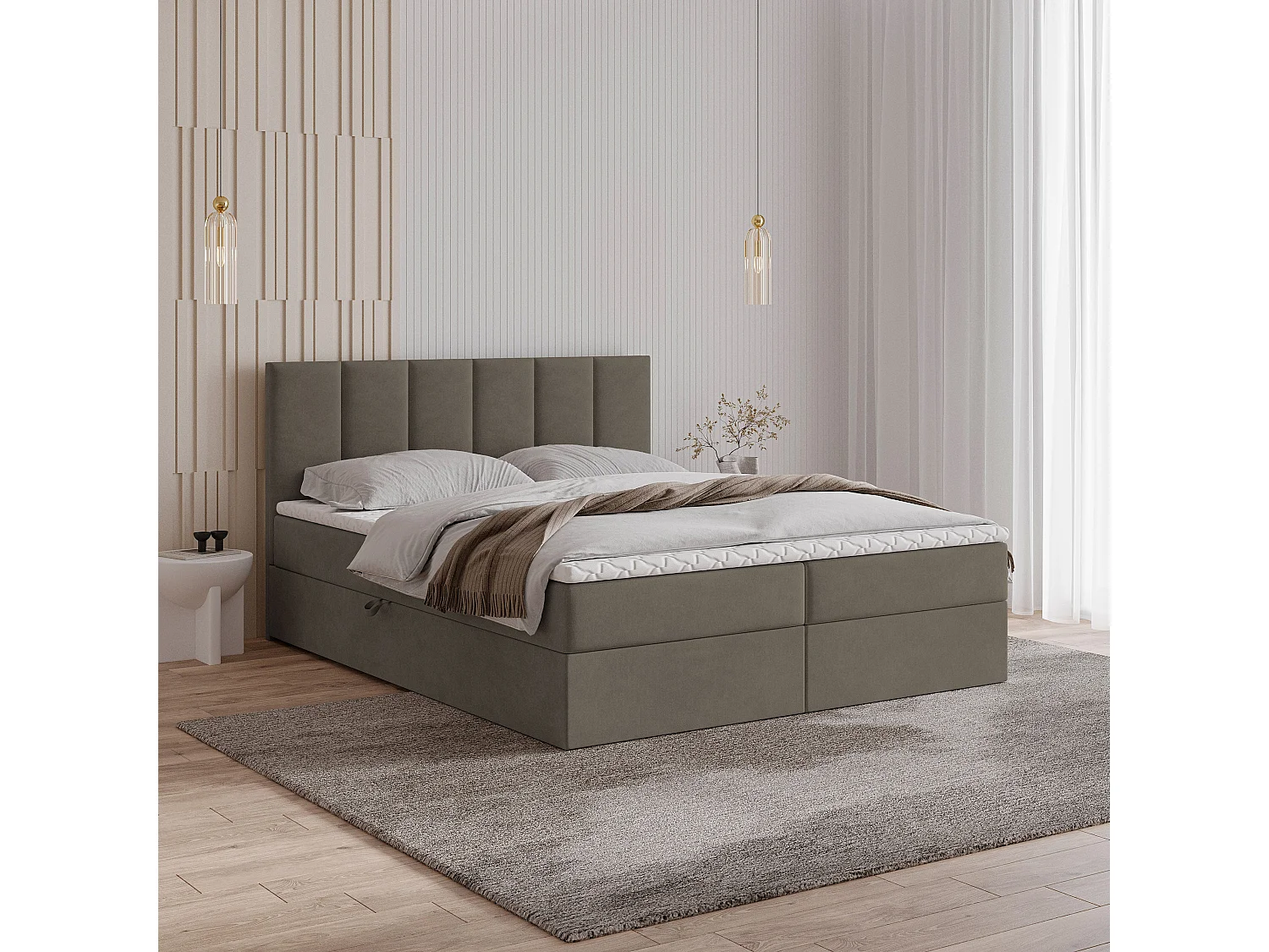 Boxspringbed MERIL 140x200 cm Set met hoofdbord, bedbodem en matras, Bruin
