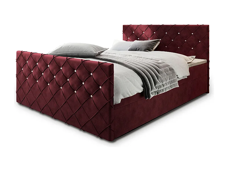 Boxspringbed MANDI 160x200 cm Set met hoofdbord, bedbodem en matras, Rood
