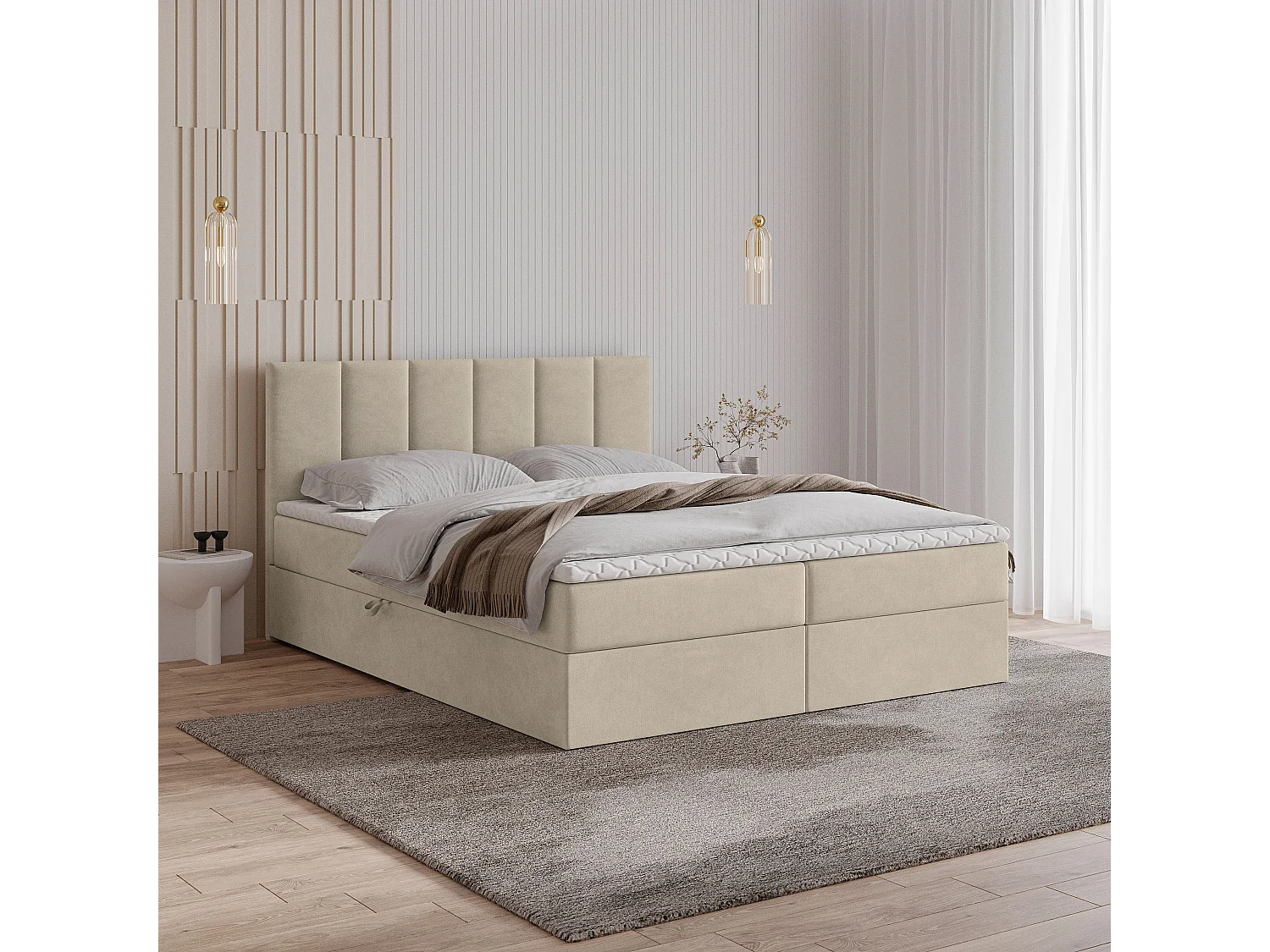 Boxspringbed MERIL 180x200 cm Set met hoofdbord, bedbodem en matras, Beige