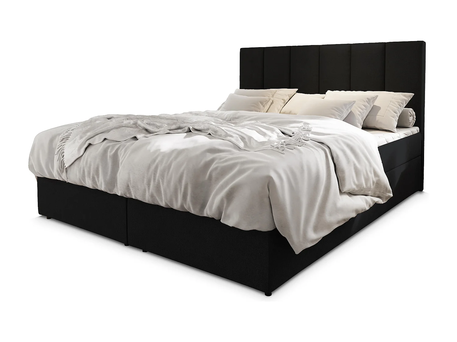 Boxspringbed MERIL 160x200 cm Set met hoofdbord, bedbodem en matras, Zwart