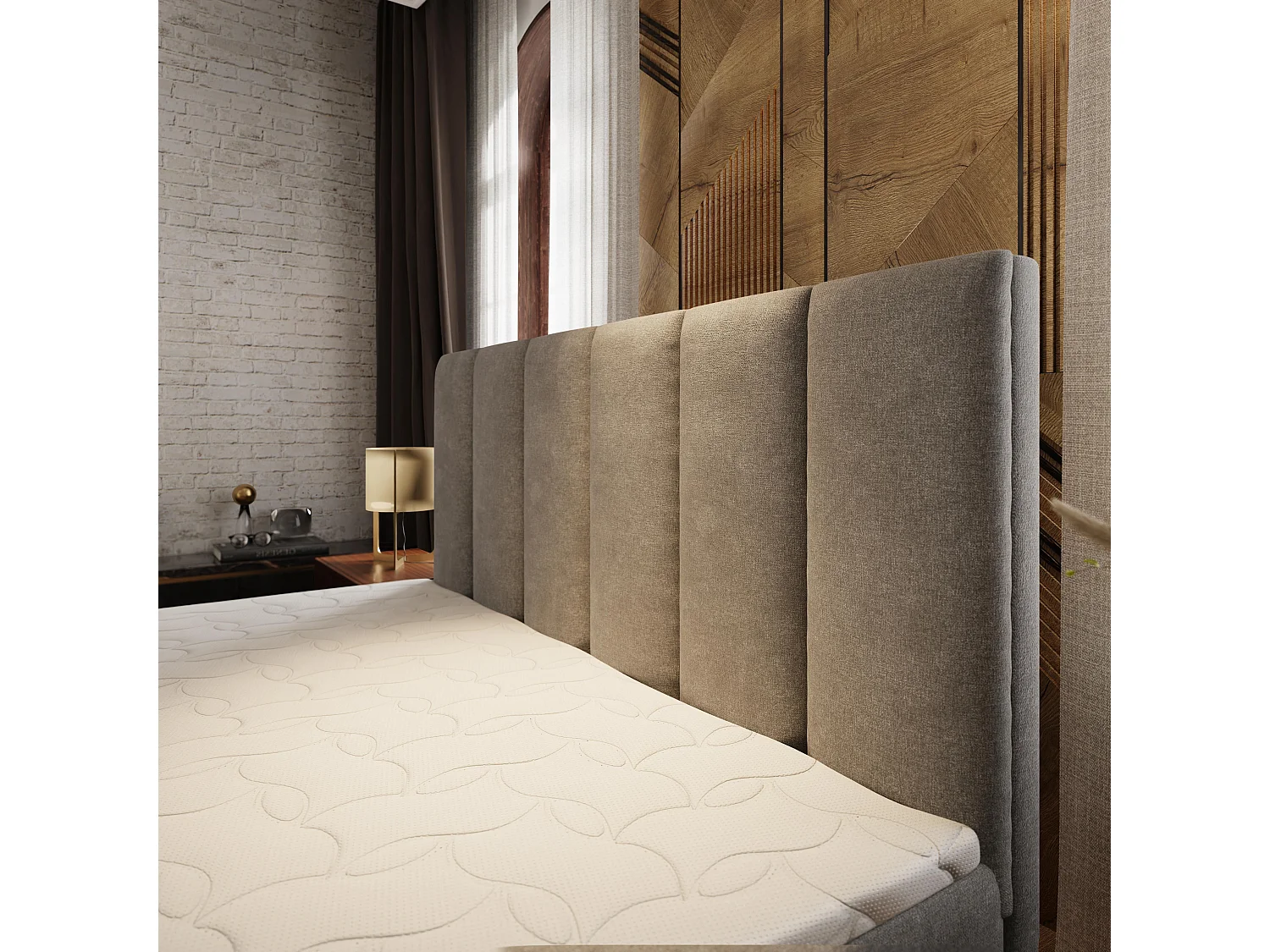 Boxspringbed MERIL 160x200 cm Set met hoofdbord, bedbodem en matras, Lichtgrijs