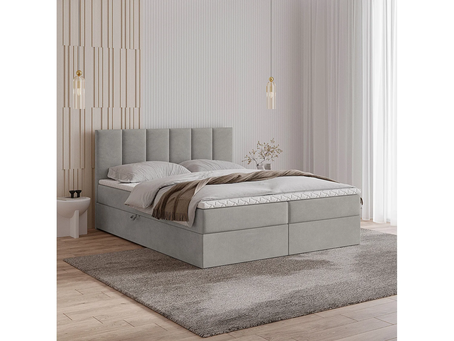 Boxspringbed MERIL 140x200 cm Set met hoofdbord, bedbodem en matras, Grijs