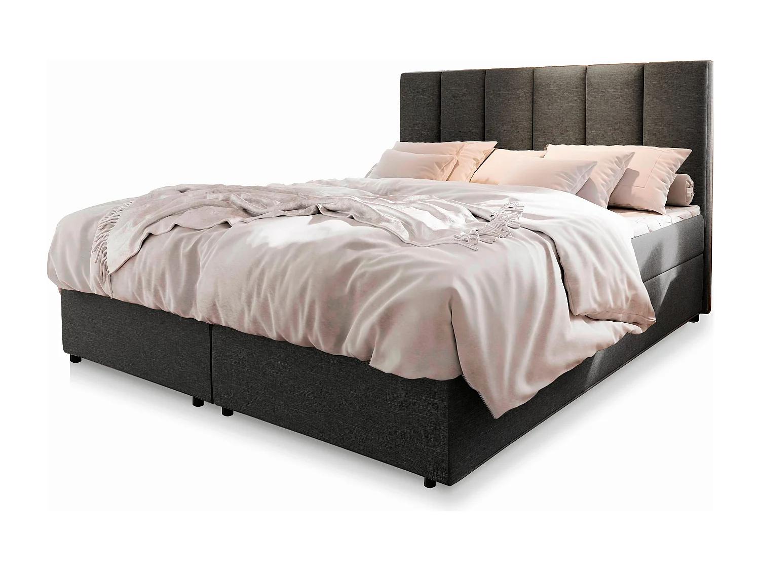 Boxspringbed MERIL 160x200 cm Set met hoofdbord, bedbodem en matras, Antracietgrijs