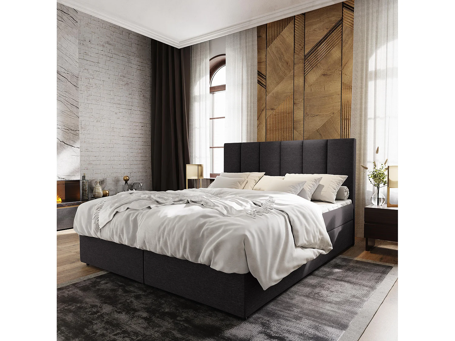 Boxspringbed MERIL 160x200 cm Set met hoofdbord, bedbodem en matras, Antracietgrijs