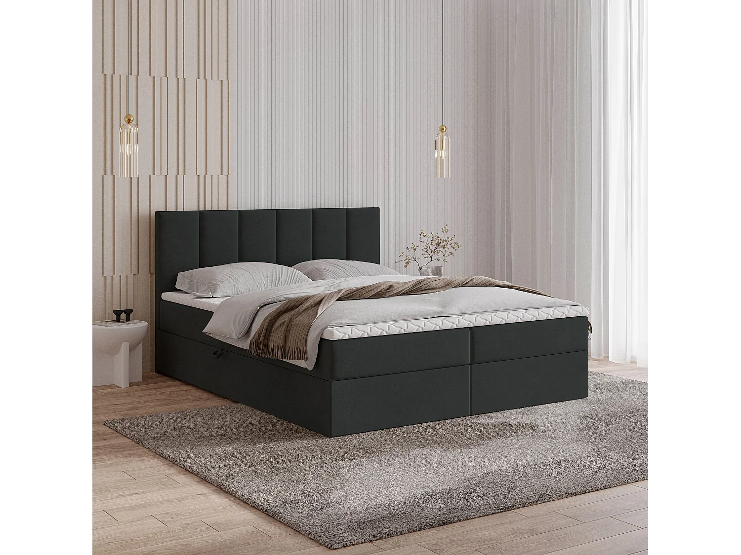 Boxspringbed MERIL 140x200 cm Set met hoofdbord, bedbodem en matras, Zwart