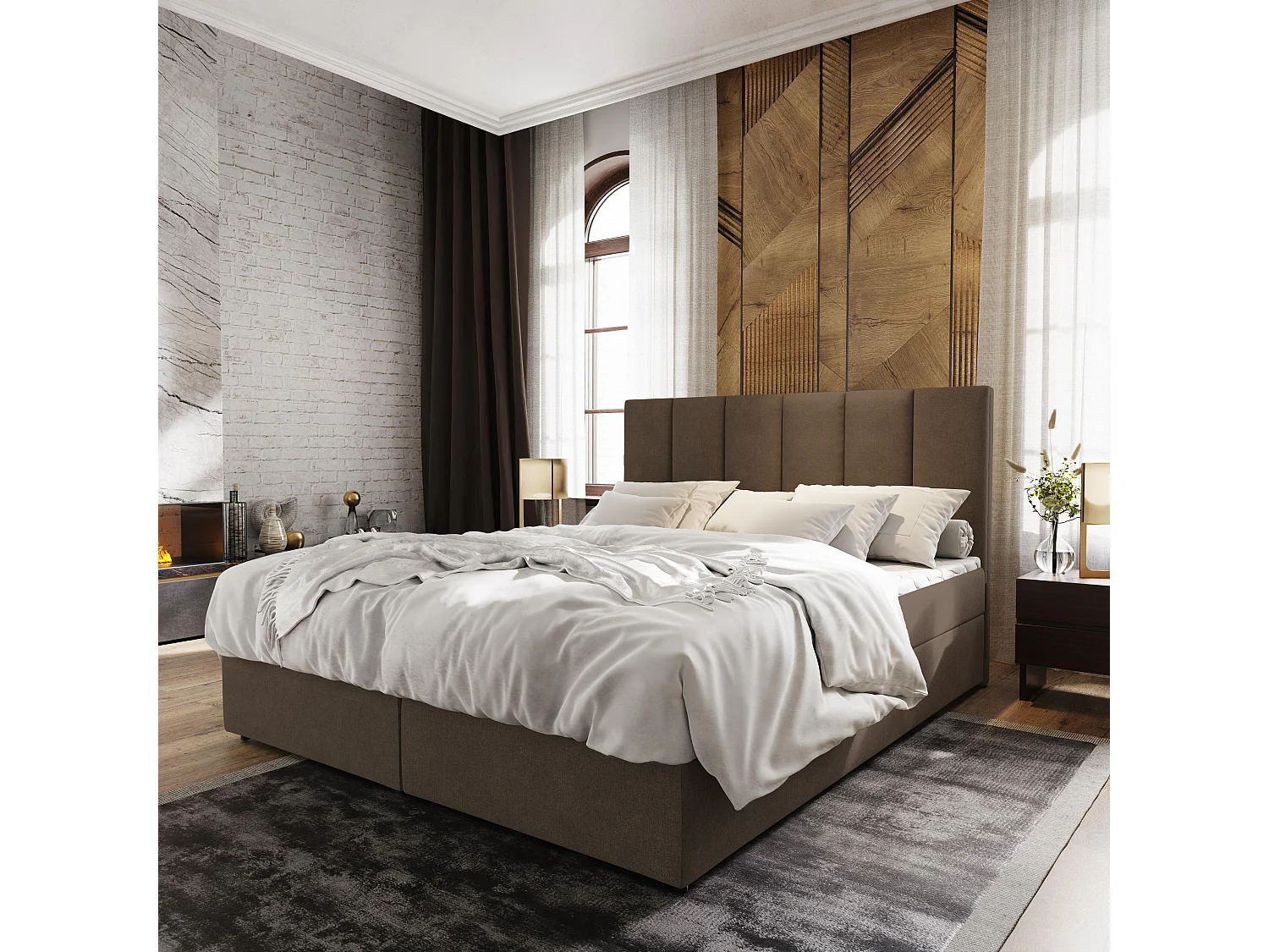 Boxspringbed MERIL 180x200 cm Set met hoofdbord, bedbodem en matras, Bruin